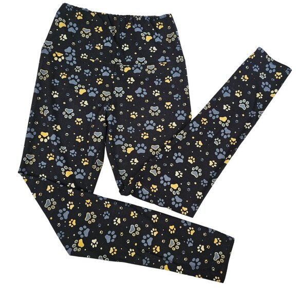 Leggings Multicolor Dog Paw Prints Elastic Waist Pull On 1 Size Super Soft Comfy - Picture 1 of 10